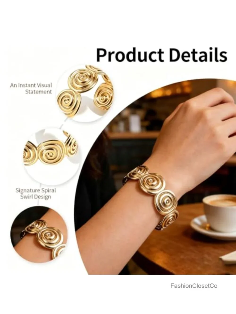 Stainless Steel Chunky Swirl Open Cuff Bracelet, Adjustable Bangle